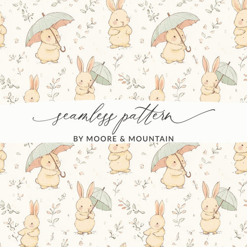 Bunny Digital Paper, Easter Seamless Pattern, Cute Rabbit Print, Floral Background, Spring Texture, Digital Download for Fabric, 12x12 JPEG - Moore and Mountain