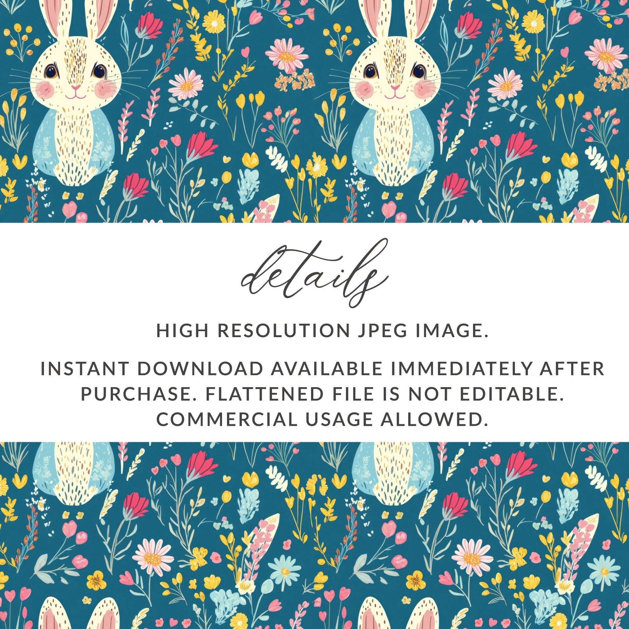 Bunny Digital Paper, Floral Bunny Pattern, Seamless Easter Pattern, Cute Bunny Design, Spring Floral Pattern, Digital Background - Moore and Mountain