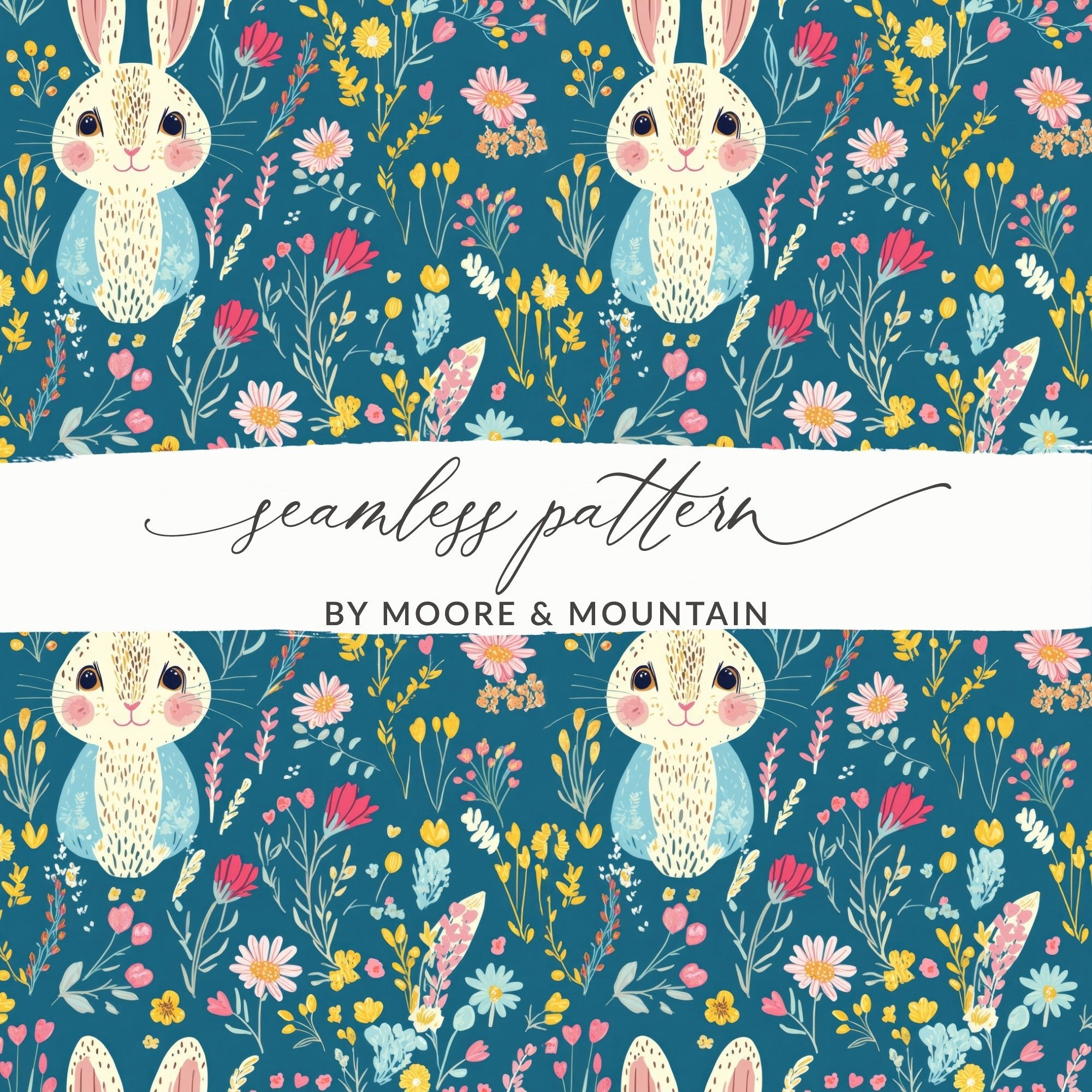 Bunny Digital Paper, Floral Bunny Pattern, Seamless Easter Pattern, Cute Bunny Design, Spring Floral Pattern, Digital Background - Moore and Mountain