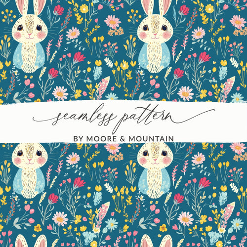 Bunny Digital Paper, Floral Bunny Pattern, Seamless Easter Pattern, Cute Bunny Design, Spring Floral Pattern, Digital Background - Moore and Mountain
