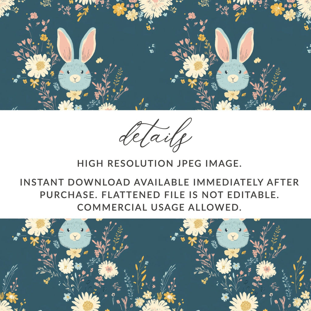 Bunny Floral Digital Paper, Seamless Pattern, Easter Design, Fabric Design, Cute Animal Print, Pastel Flowers, Digital Download - Moore and Mountain
