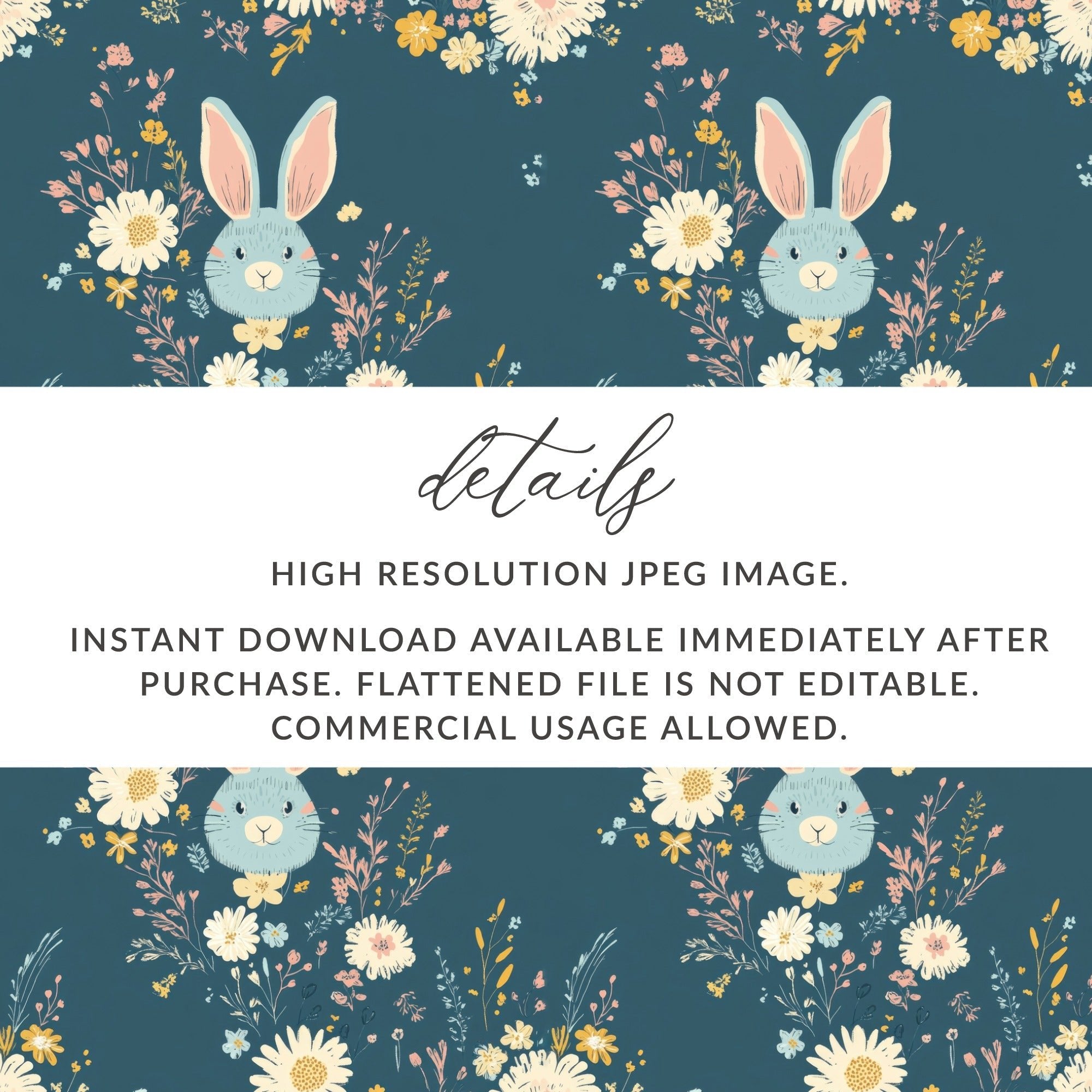 Bunny Floral Digital Paper, Seamless Pattern, Easter Design, Fabric Design, Cute Animal Print, Pastel Flowers, Digital Download - Moore and Mountain