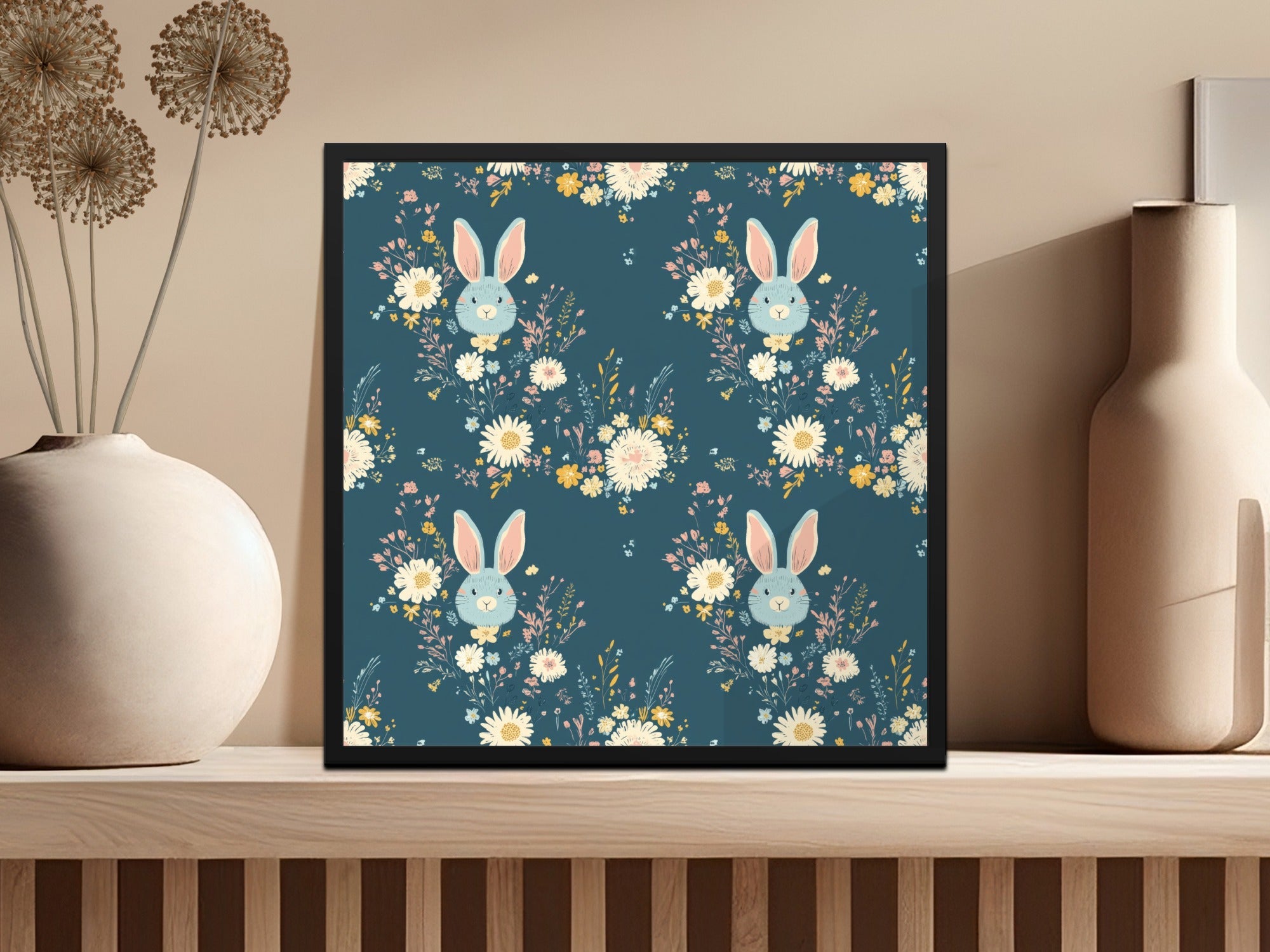 Bunny Floral Digital Paper, Seamless Pattern, Easter Design, Fabric Design, Cute Animal Print, Pastel Flowers, Digital Download - Moore and Mountain