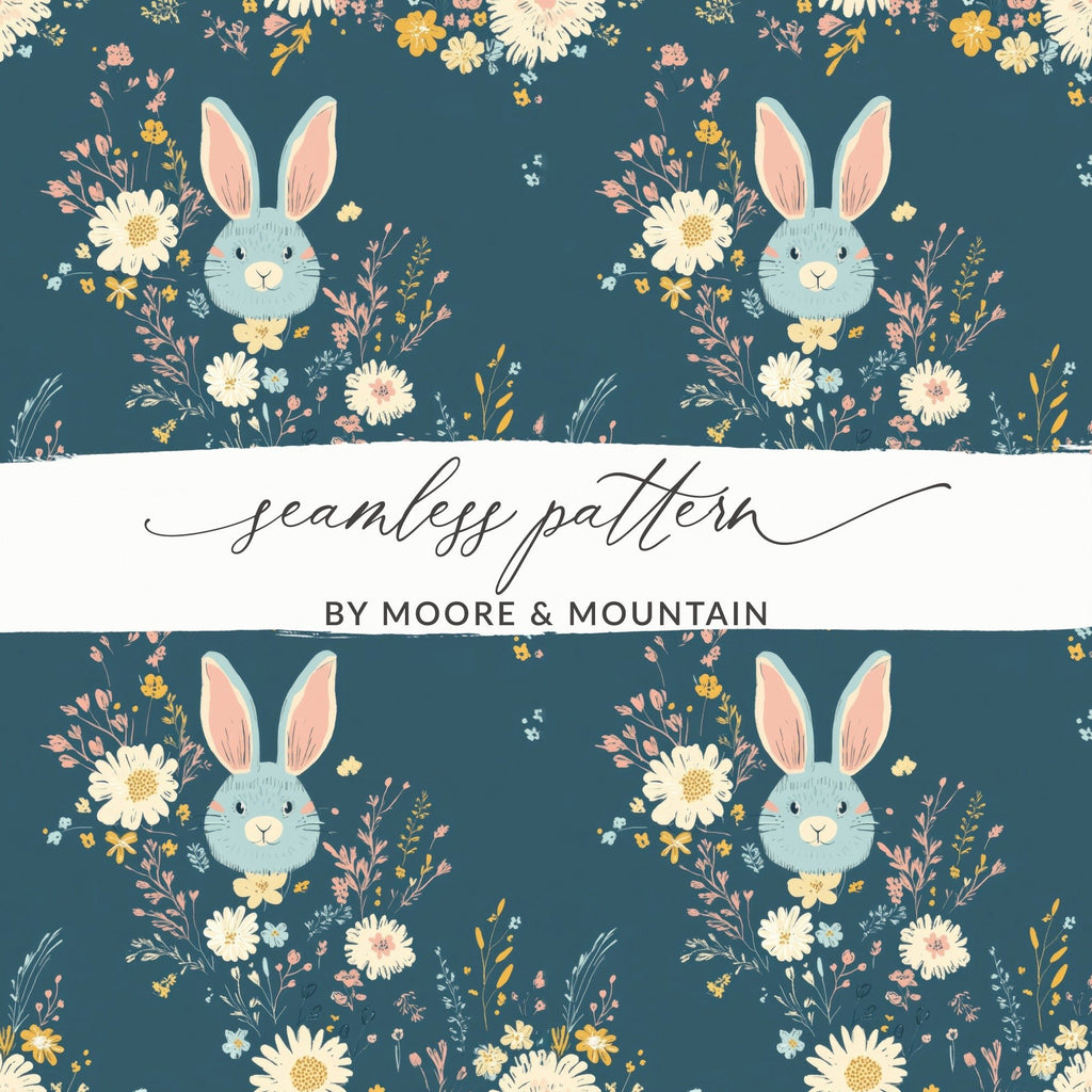Bunny Floral Digital Paper, Seamless Pattern, Easter Design, Fabric Design, Cute Animal Print, Pastel Flowers, Digital Download - Moore and Mountain