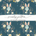 Bunny Floral Digital Paper, Seamless Pattern, Easter Design, Fabric Design, Cute Animal Print, Pastel Flowers, Digital Download - Moore and Mountain