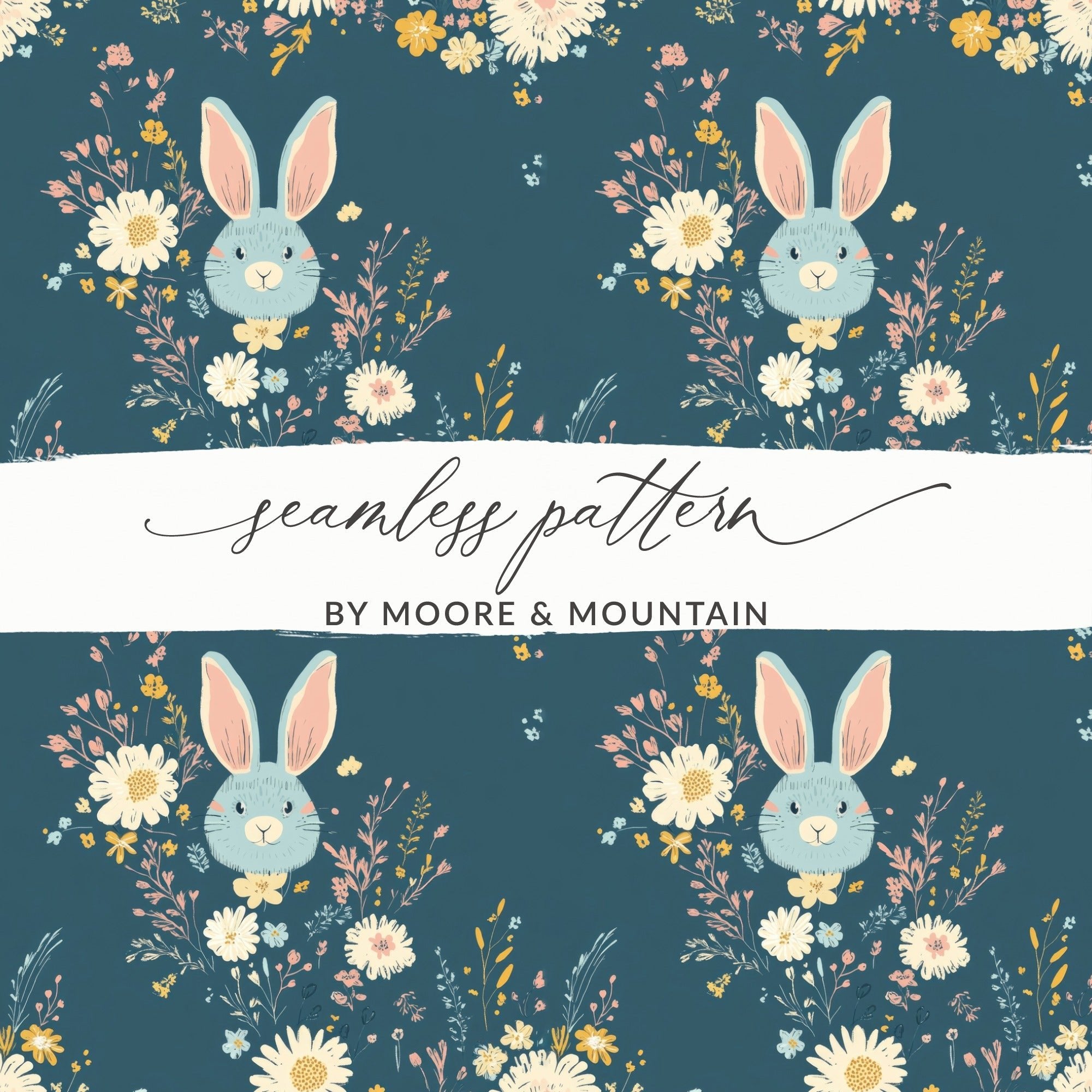 Bunny Floral Digital Paper, Seamless Pattern, Easter Design, Fabric Design, Cute Animal Print, Pastel Flowers, Digital Download - Moore and Mountain