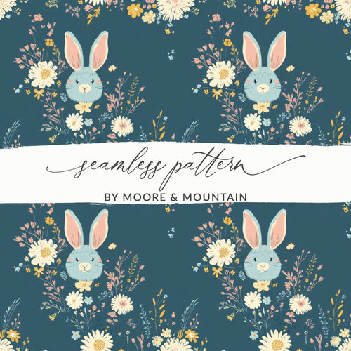 Bunny Floral Digital Paper, Seamless Pattern, Easter Design, Fabric Design, Cute Animal Print, Pastel Flowers, Digital Download - Moore and Mountain