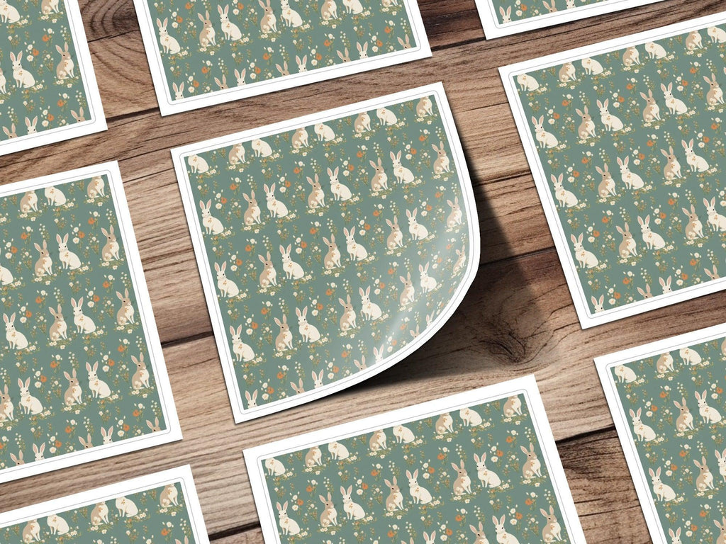 Bunny Floral Digital Paper, Seamless Pattern, Easter Rabbit, Pastel Green, Springtime Design, Digital Download, Scrapbooking Paper, Print - Moore and Mountain