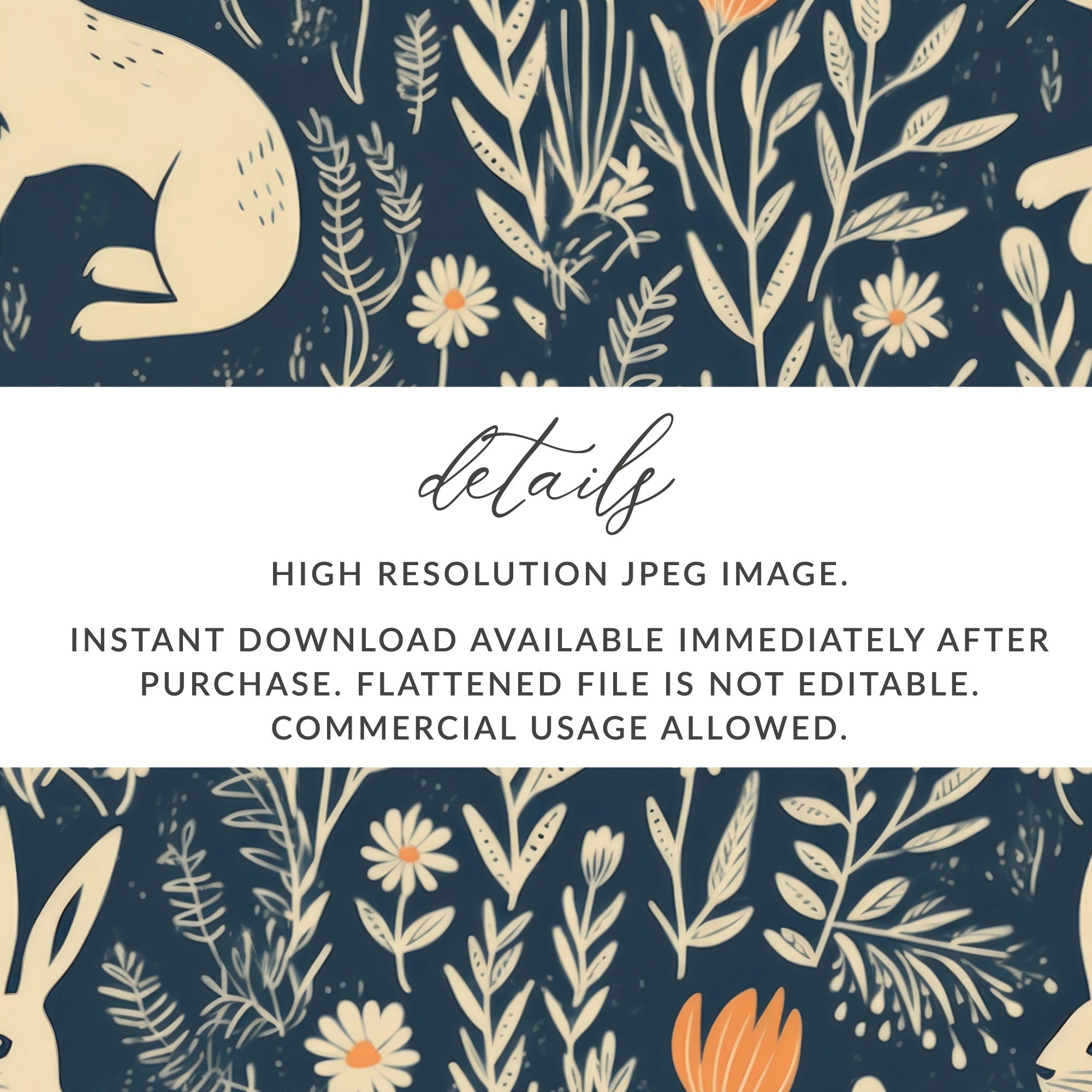 Bunny Floral Pattern T-Shirt Digital Download, Rabbit Flower Print, Easter Theme, Spring, Seamless Fabric Design for Printing, Crafting - Moore and Mountain
