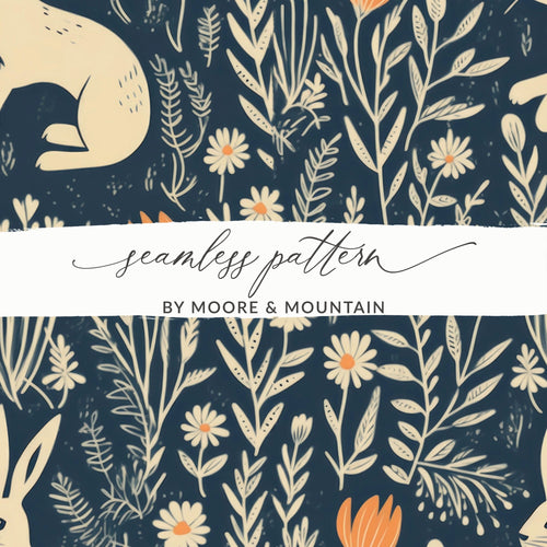 Bunny Floral Pattern T-Shirt Digital Download, Rabbit Flower Print, Easter Theme, Spring, Seamless Fabric Design for Printing, Crafting - Moore and Mountain