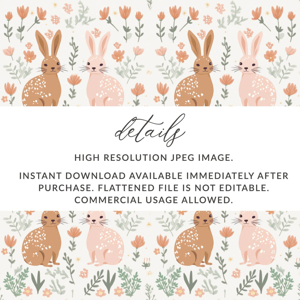 Bunny Floral Seamless Pattern, Cute Rabbit Digital Paper, Spring Animal Print, Easter Fabric Design, Childrens Print, 12x12 JPEG - Moore and Mountain