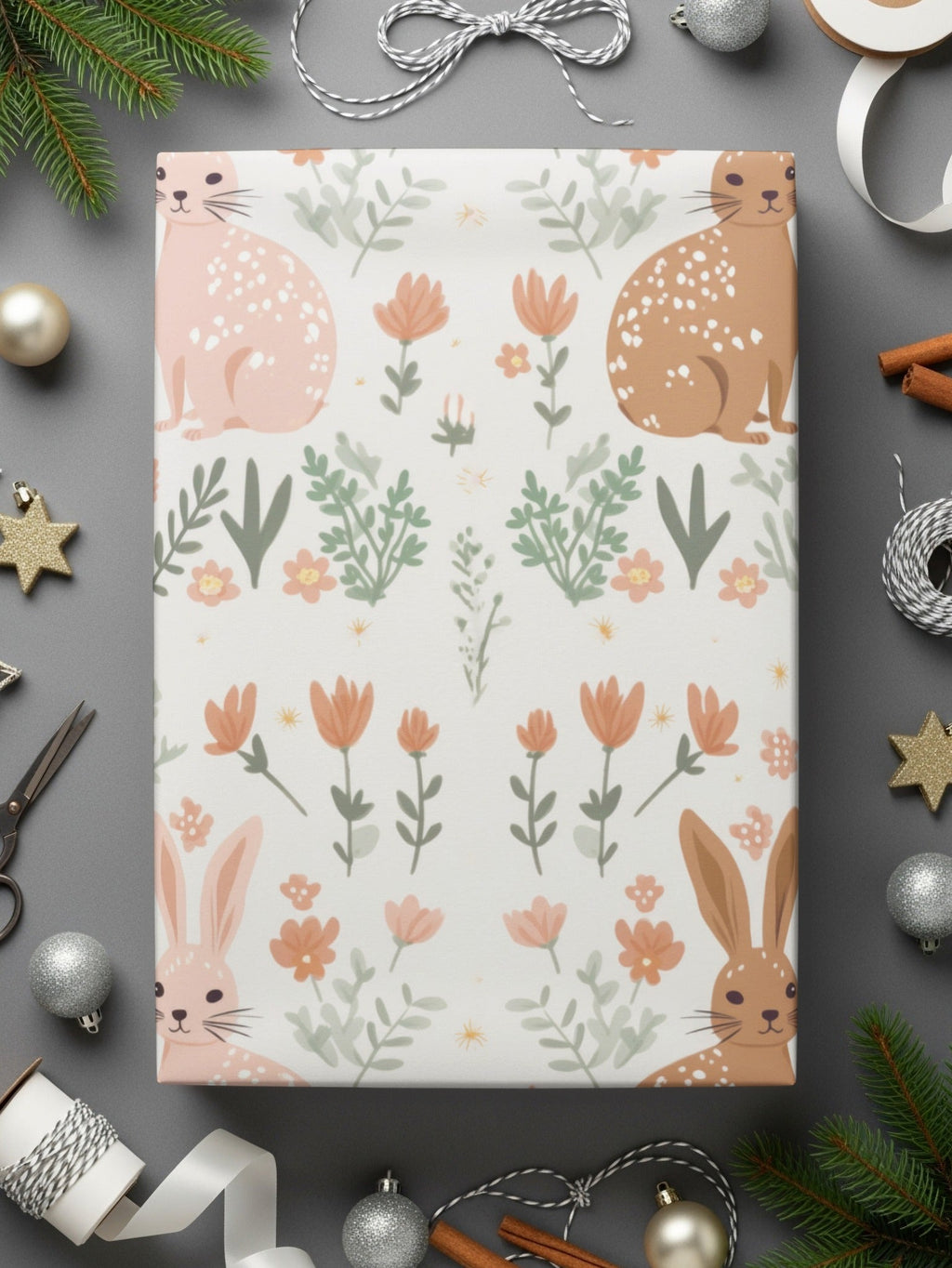 Bunny Floral Seamless Pattern, Cute Rabbit Digital Paper, Spring Animal Print, Easter Fabric Design, Childrens Print, 12x12 JPEG - Moore and Mountain