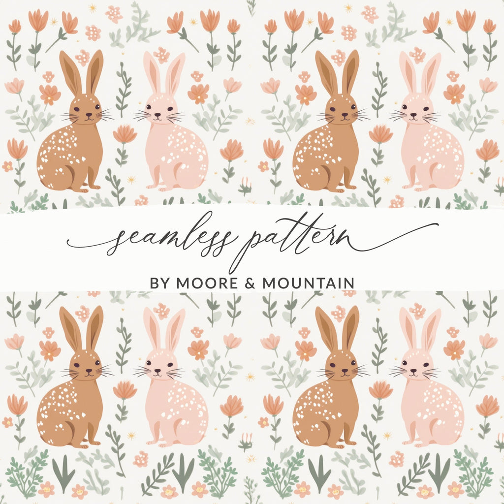 Bunny Floral Seamless Pattern, Cute Rabbit Digital Paper, Spring Animal Print, Easter Fabric Design, Childrens Print, 12x12 JPEG - Moore and Mountain