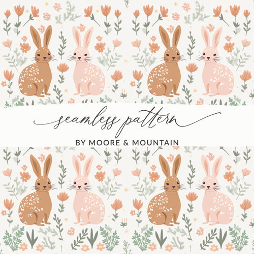 Bunny Floral Seamless Pattern, Cute Rabbit Digital Paper, Spring Animal Print, Easter Fabric Design, Childrens Print, 12x12 JPEG - Moore and Mountain