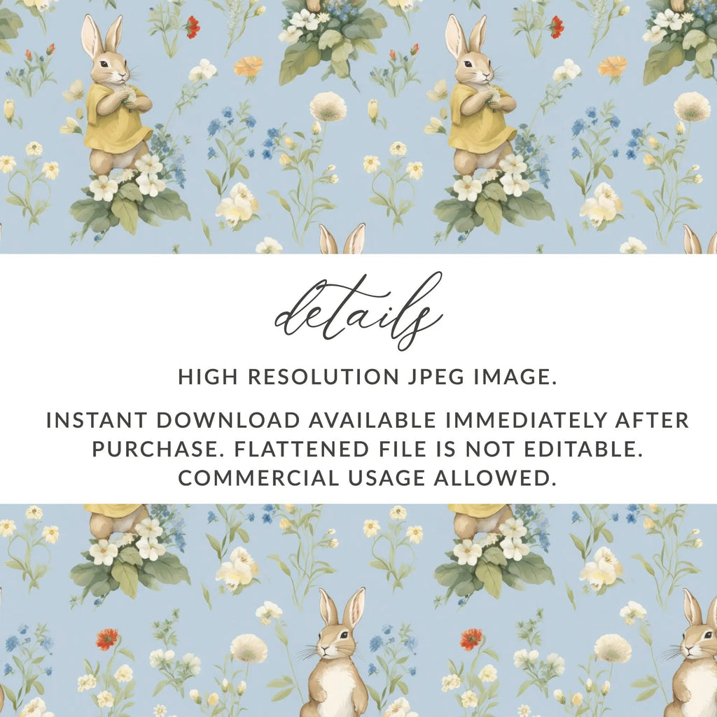 Bunny Floral Seamless Pattern Digital, Rabbit with Flowers, Spring Digital Paper, Pastel Baby Animals, Repeat Pattern, Fabric Design - Moore and Mountain