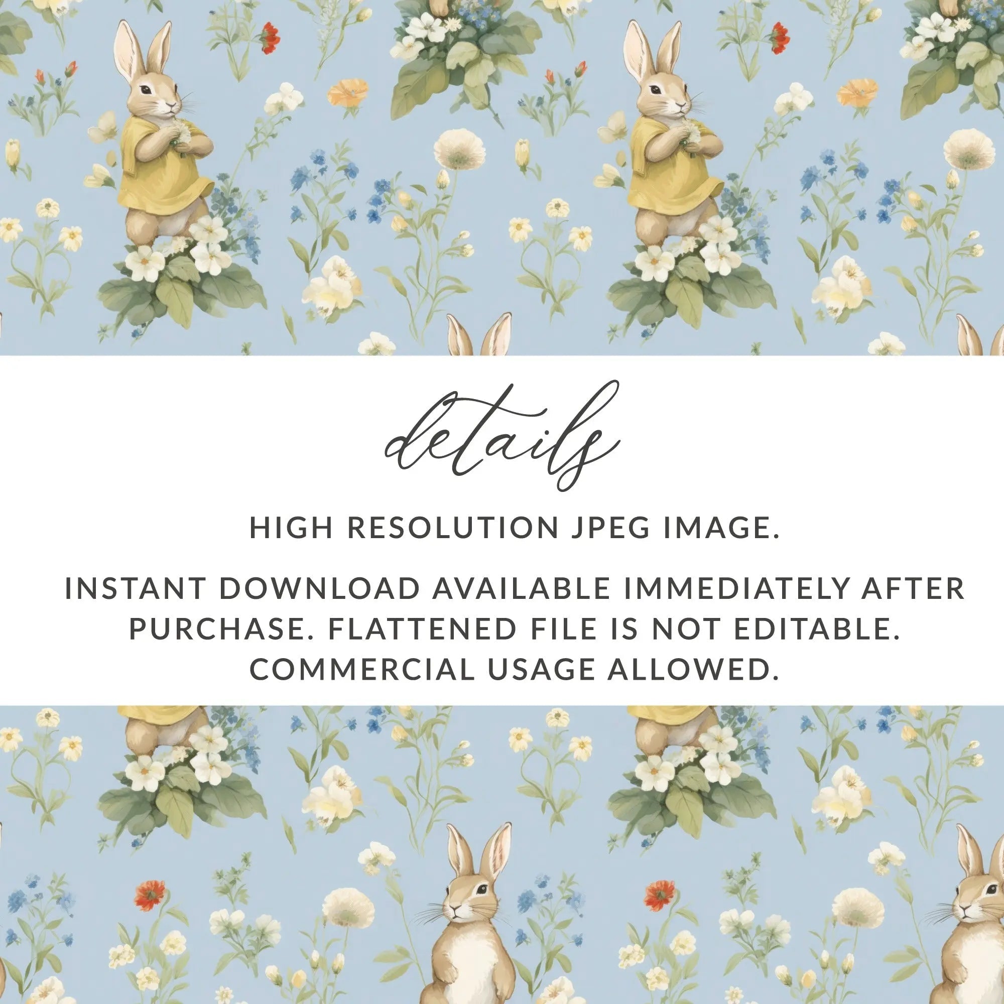 Bunny Floral Seamless Pattern Digital, Rabbit with Flowers, Spring Digital Paper, Pastel Baby Animals, Repeat Pattern, Fabric Design - Moore and Mountain