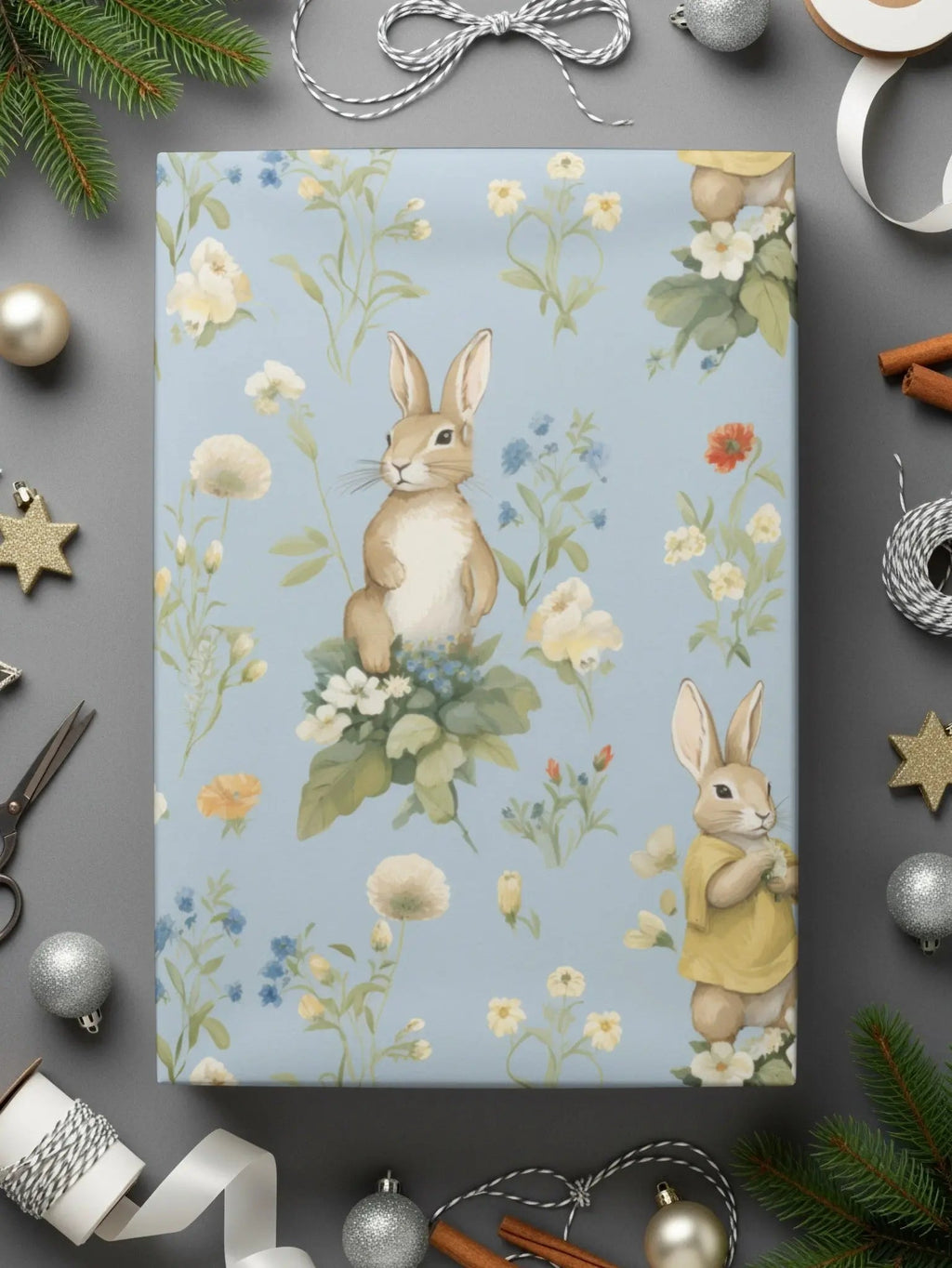 Bunny Floral Seamless Pattern Digital, Rabbit with Flowers, Spring Digital Paper, Pastel Baby Animals, Repeat Pattern, Fabric Design - Moore and Mountain