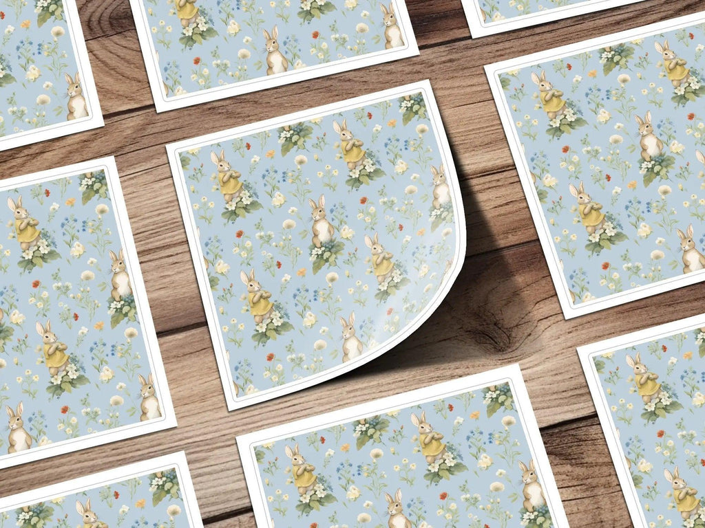 Bunny Floral Seamless Pattern Digital, Rabbit with Flowers, Spring Digital Paper, Pastel Baby Animals, Repeat Pattern, Fabric Design - Moore and Mountain
