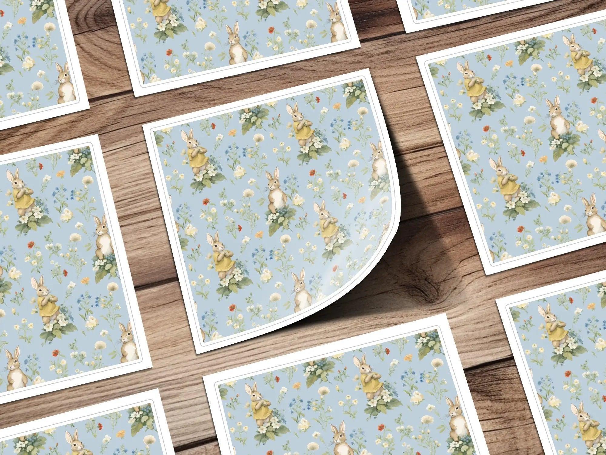 Bunny Floral Seamless Pattern Digital, Rabbit with Flowers, Spring Digital Paper, Pastel Baby Animals, Repeat Pattern, Fabric Design - Moore and Mountain