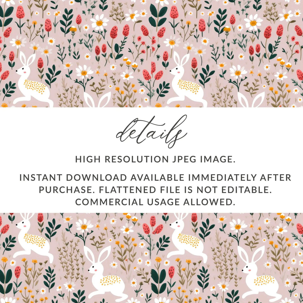 Bunny Floral Seamless Pattern, Spring Digital Paper, Easter Fabric Design, Rabbit Repeat, Digital Download, Surface Pattern - Moore and Mountain