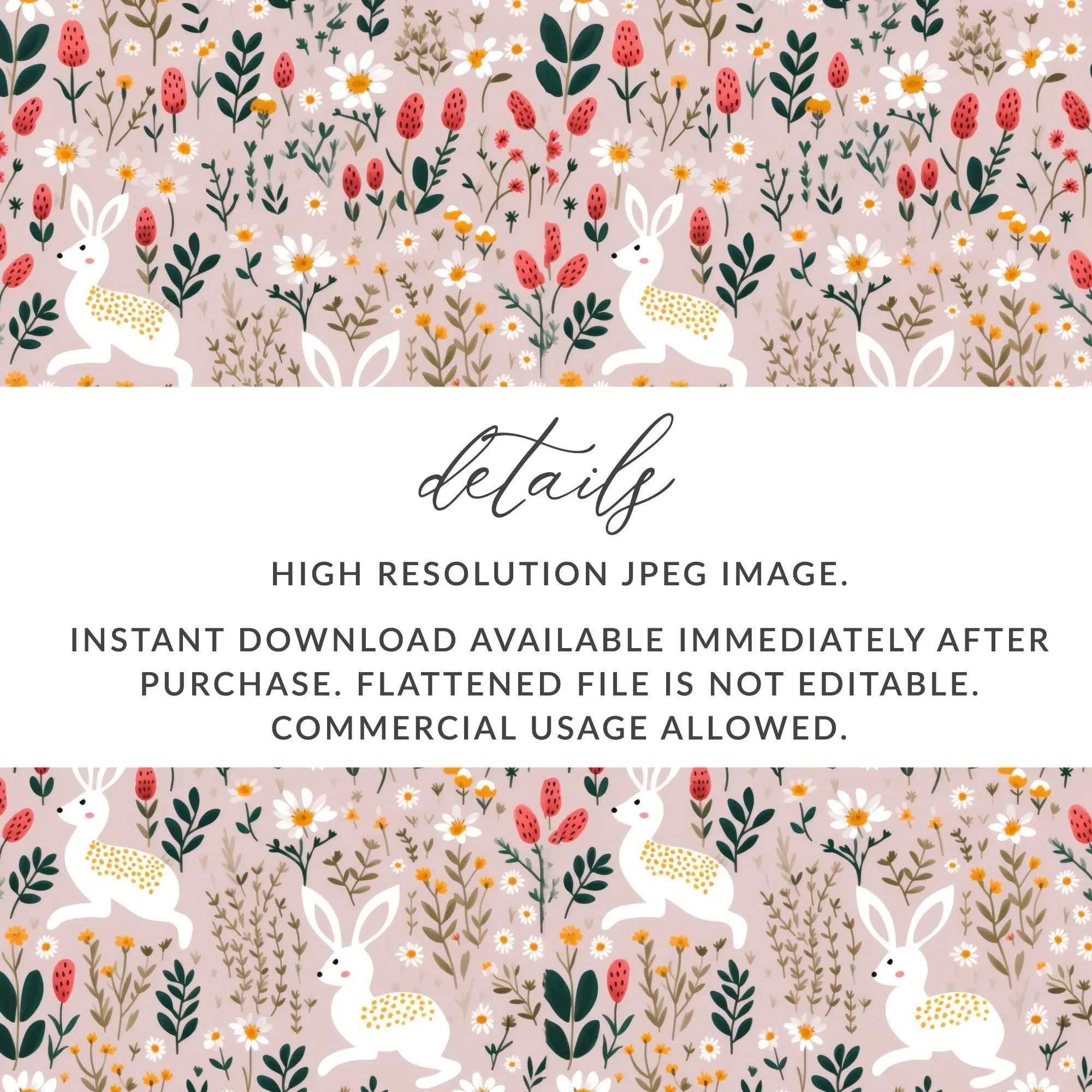 Bunny Floral Seamless Pattern, Spring Digital Paper, Easter Fabric Design, Rabbit Repeat, Digital Download, Surface Pattern - Moore and Mountain