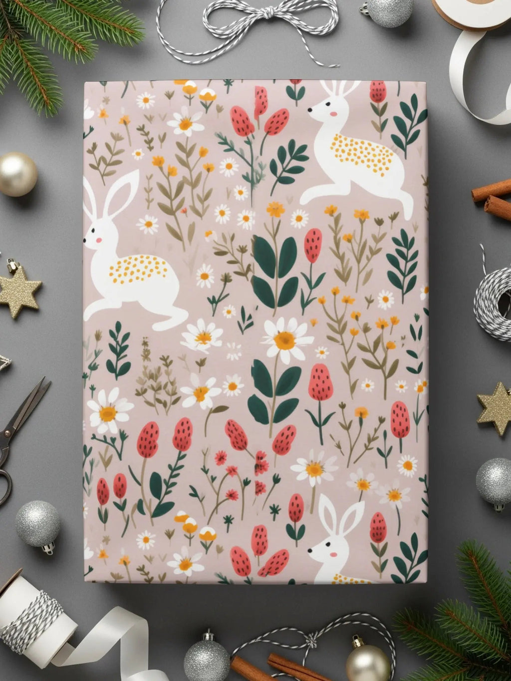 Bunny Floral Seamless Pattern, Spring Digital Paper, Easter Fabric Design, Rabbit Repeat, Digital Download, Surface Pattern - Moore and Mountain