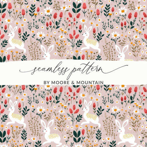 Bunny Floral Seamless Pattern, Spring Digital Paper, Easter Fabric Design, Rabbit Repeat, Digital Download, Surface Pattern - Moore and Mountain