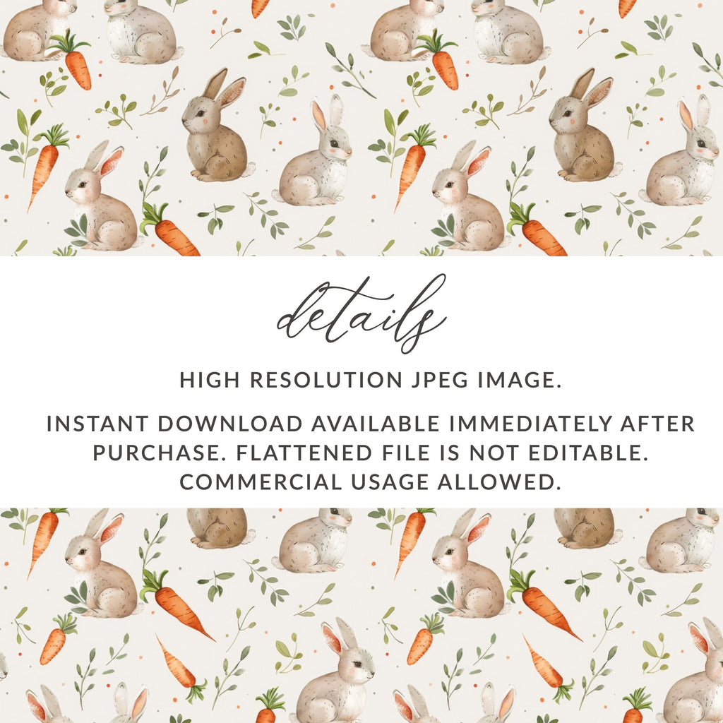 Bunny Rabbit Seamless Pattern Digital Paper, Cute Bunny Carrot JPEG File, Spring Animal Print, Easter Digital Download, Scrapbooking Paper - Moore and Mountain