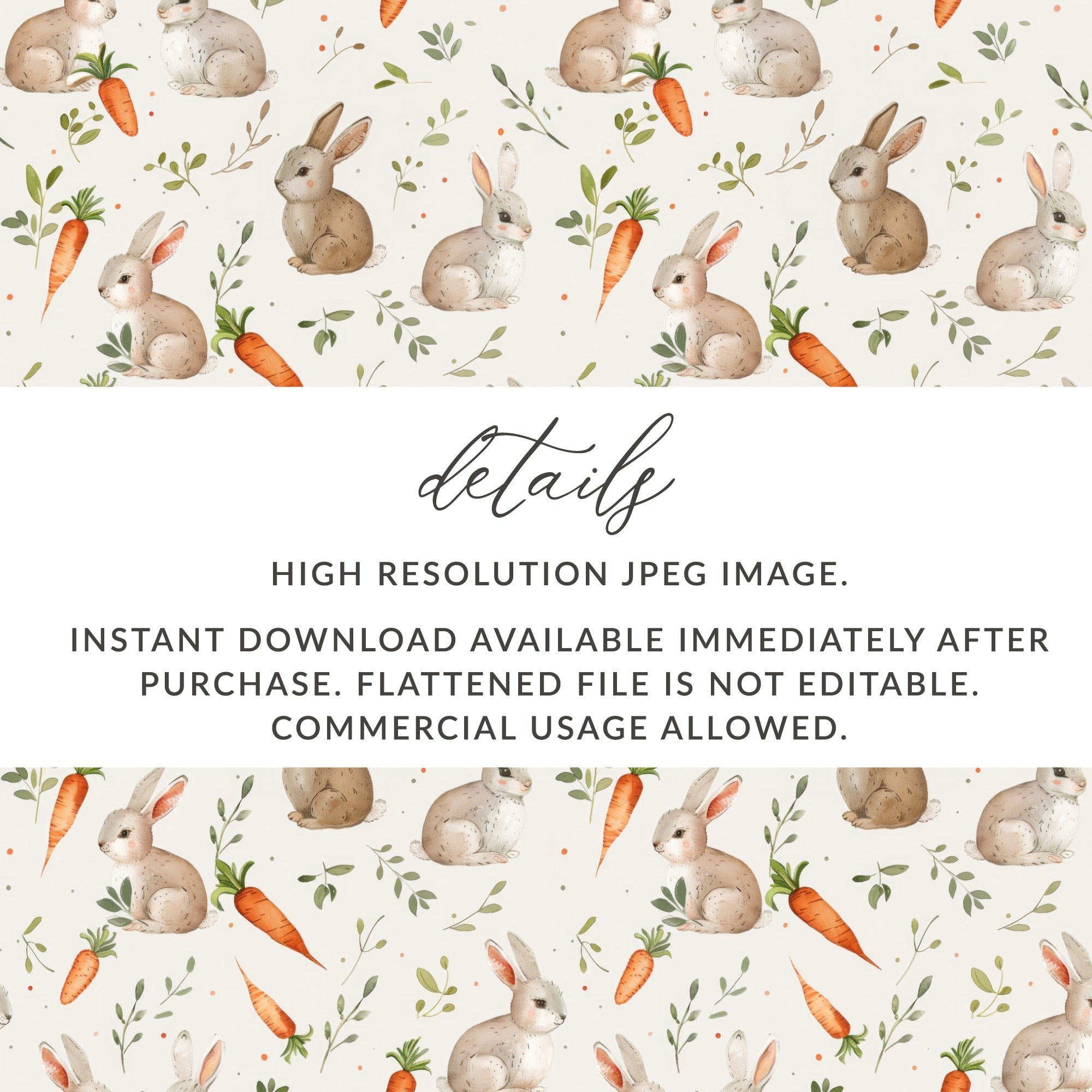 Bunny Rabbit Seamless Pattern Digital Paper, Cute Bunny Carrot JPEG File, Spring Animal Print, Easter Digital Download, Scrapbooking Paper - Moore and Mountain