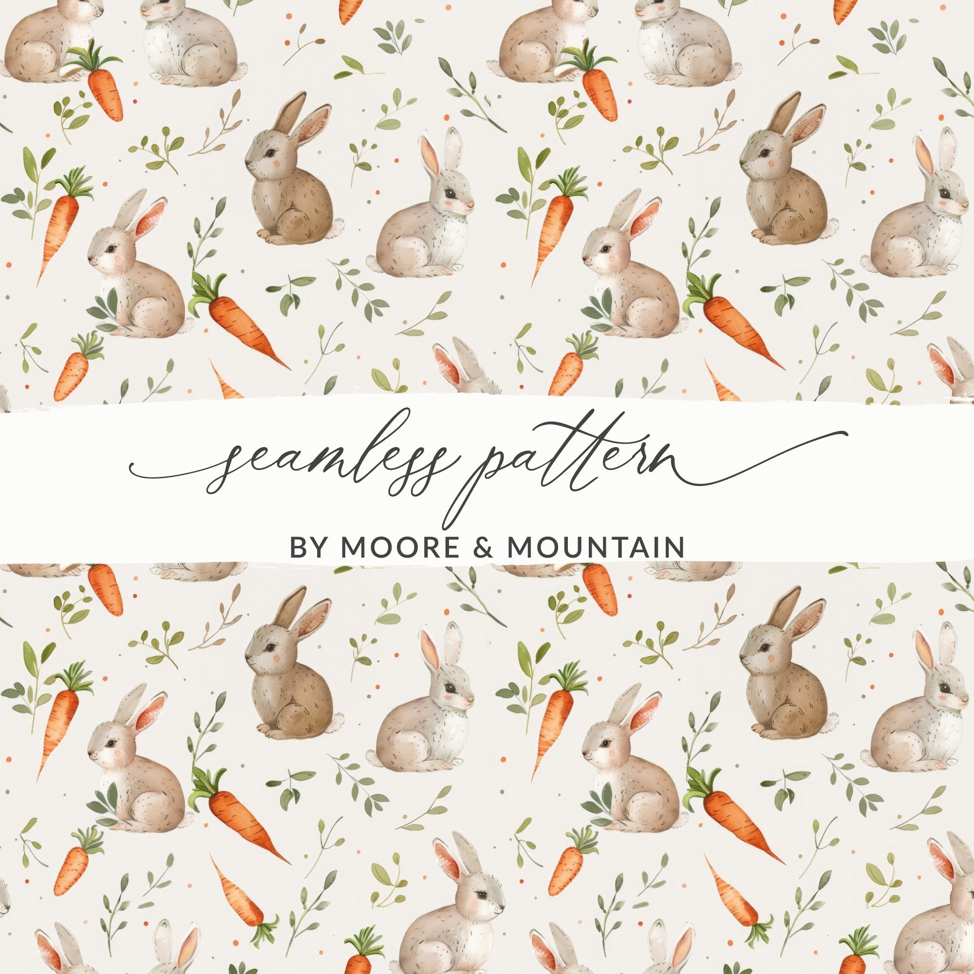 Bunny Rabbit Seamless Pattern Digital Paper, Cute Bunny Carrot JPEG File, Spring Animal Print, Easter Digital Download, Scrapbooking Paper - Moore and Mountain