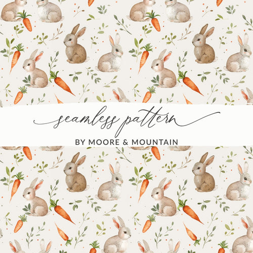Bunny Rabbit Seamless Pattern Digital Paper, Cute Bunny Carrot JPEG File, Spring Animal Print, Easter Digital Download, Scrapbooking Paper - Moore and Mountain
