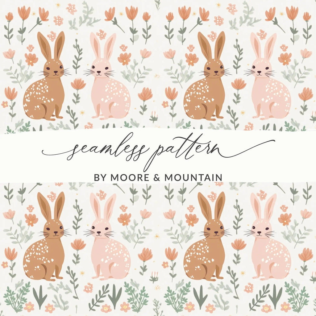 Bunny Rabbit Seamless Pattern, Digital Paper, Floral Print, Easter Theme, Digital Download, Fabric Design, Cute Animals, Scrapbooking - Moore and Mountain