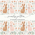 Bunny Rabbit Seamless Pattern, Digital Paper, Floral Print, Easter Theme, Digital Download, Fabric Design, Cute Animals, Scrapbooking - Moore and Mountain