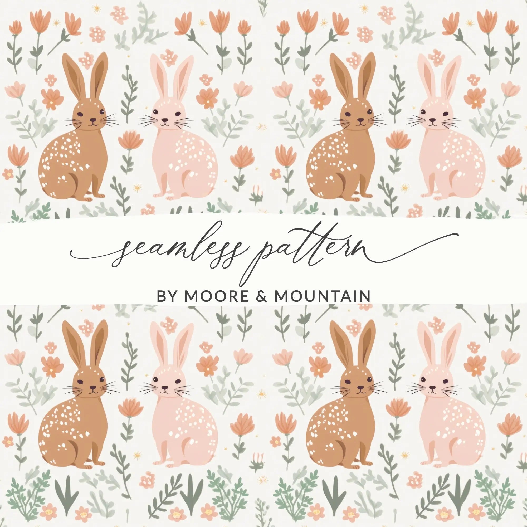 Bunny Rabbit Seamless Pattern, Digital Paper, Floral Print, Easter Theme, Digital Download, Fabric Design, Cute Animals, Scrapbooking - Moore and Mountain