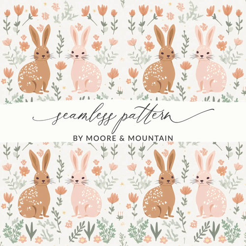 Bunny Rabbit Seamless Pattern, Digital Paper, Floral Print, Easter Theme, Digital Download, Fabric Design, Cute Animals, Scrapbooking - Moore and Mountain