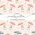 Bunny Rabbit With Umbrellas Digital Paper, Watercolor Cute Animals Pattern, Pink Blue Beige Seamless Design, Spring Easter Texture, Digital - Moore and Mountain