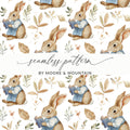 Bunny Reading Book Digital Paper, Rabbit Seamless Pattern, Watercolor Animal Print, Scrapbook Paper, Fabric Design, Digital Download - Moore and Mountain