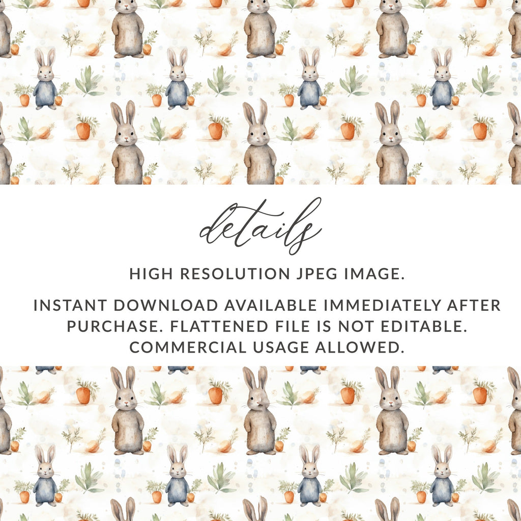 Bunny Seamless Pattern Digital Paper, Rabbit Watercolor, Easter Background, Spring Design, Pastel Nursery Art, Fabric Print, Digital - Moore and Mountain