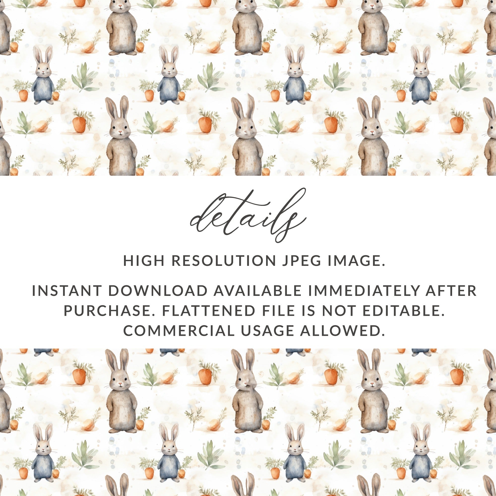 Bunny Seamless Pattern Digital Paper, Rabbit Watercolor, Easter Background, Spring Design, Pastel Nursery Art, Fabric Print, Digital - Moore and Mountain