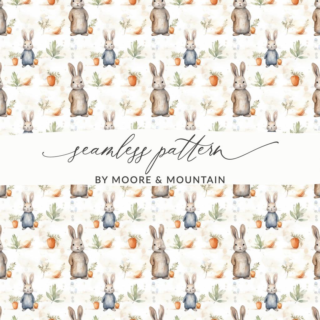 Bunny Seamless Pattern Digital Paper, Rabbit Watercolor, Easter Background, Spring Design, Pastel Nursery Art, Fabric Print, Digital - Moore and Mountain