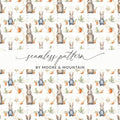 Bunny Seamless Pattern Digital Paper, Rabbit Watercolor, Easter Background, Spring Design, Pastel Nursery Art, Fabric Print, Digital - Moore and Mountain