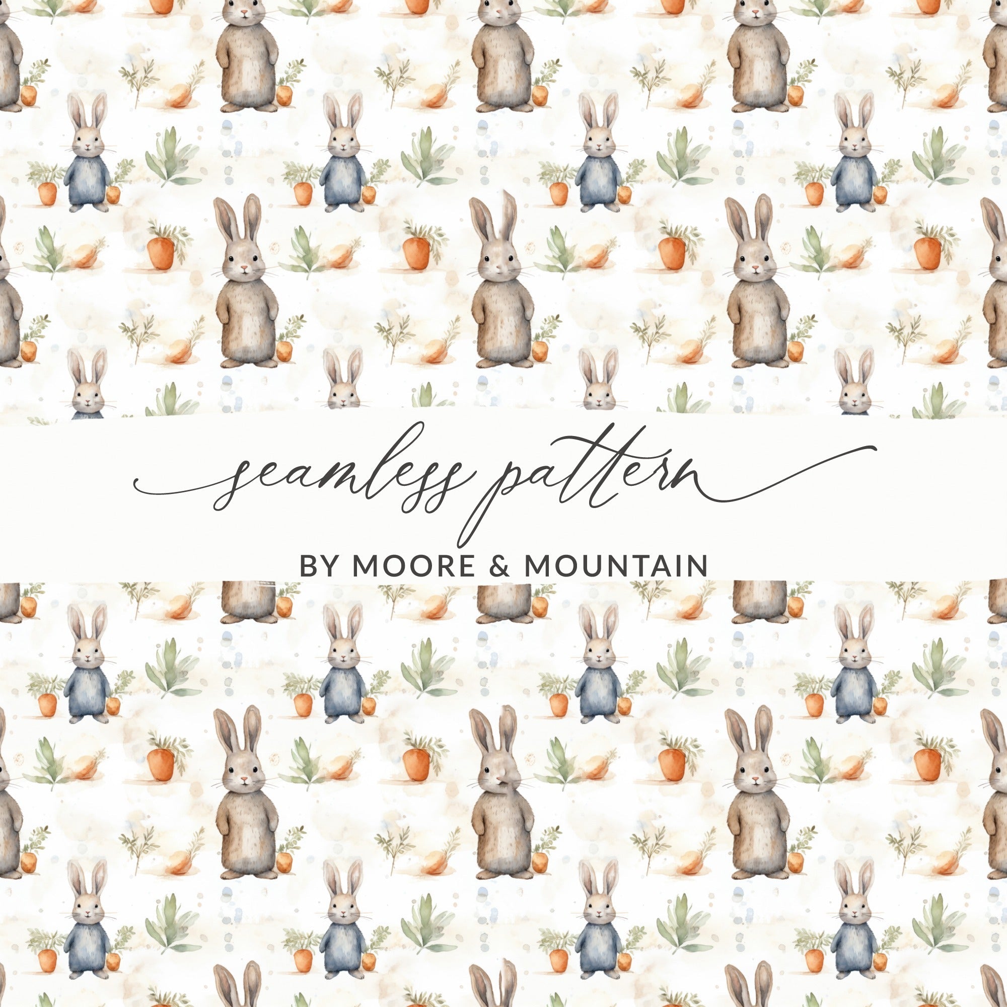 Bunny Seamless Pattern Digital Paper, Rabbit Watercolor, Easter Background, Spring Design, Pastel Nursery Art, Fabric Print, Digital - Moore and Mountain