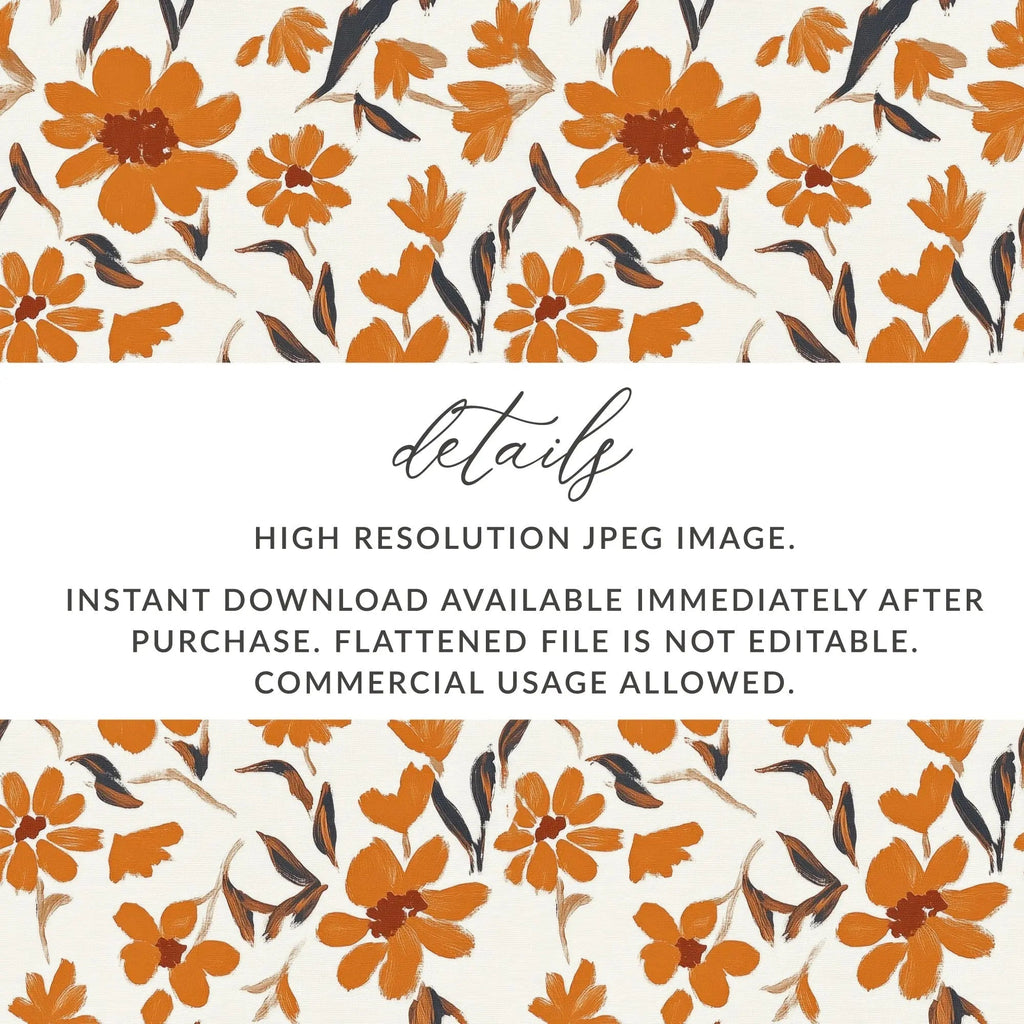 Burnt Orange Floral Digital Paper, Seamless Flower Pattern, Rustic Autumn Design, Printable Fabric Design, Digital Download (134) - Moore and Mountain