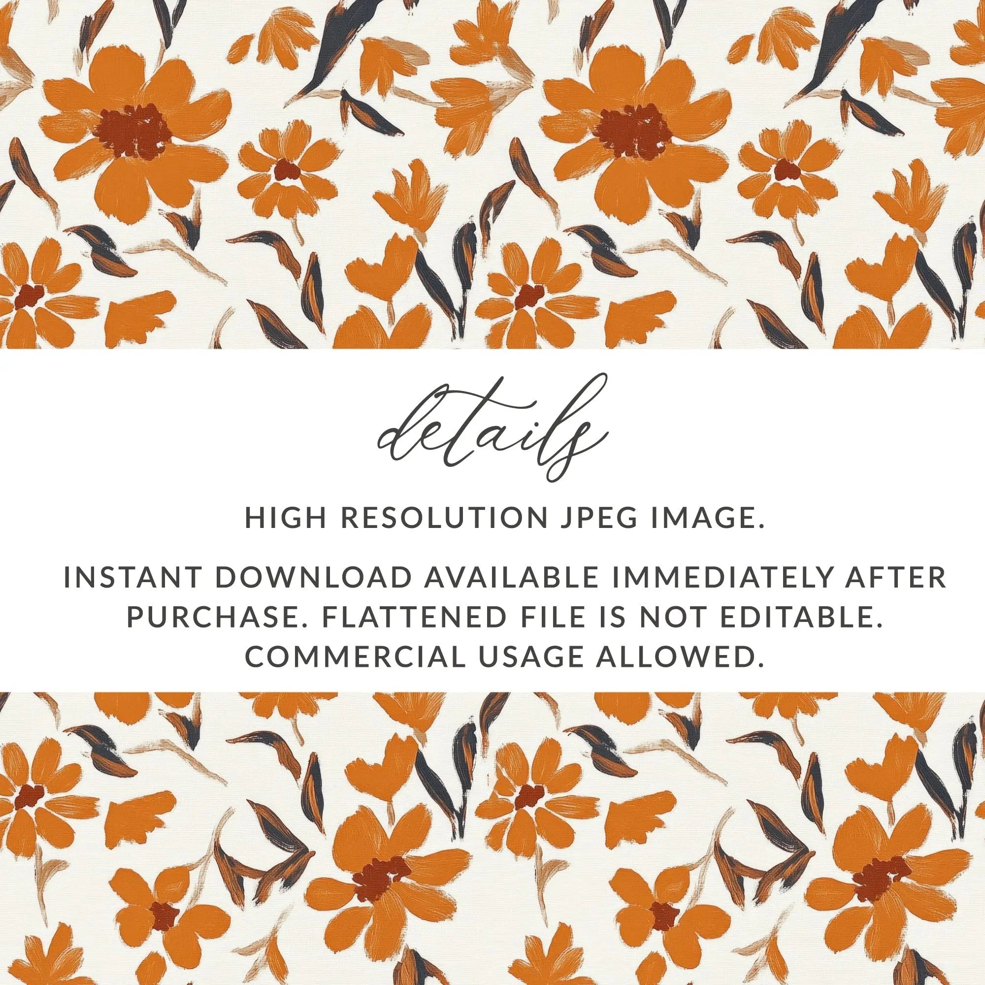 Burnt Orange Floral Digital Paper, Seamless Flower Pattern, Rustic Autumn Design, Printable Fabric Design, Digital Download (134) - Moore and Mountain