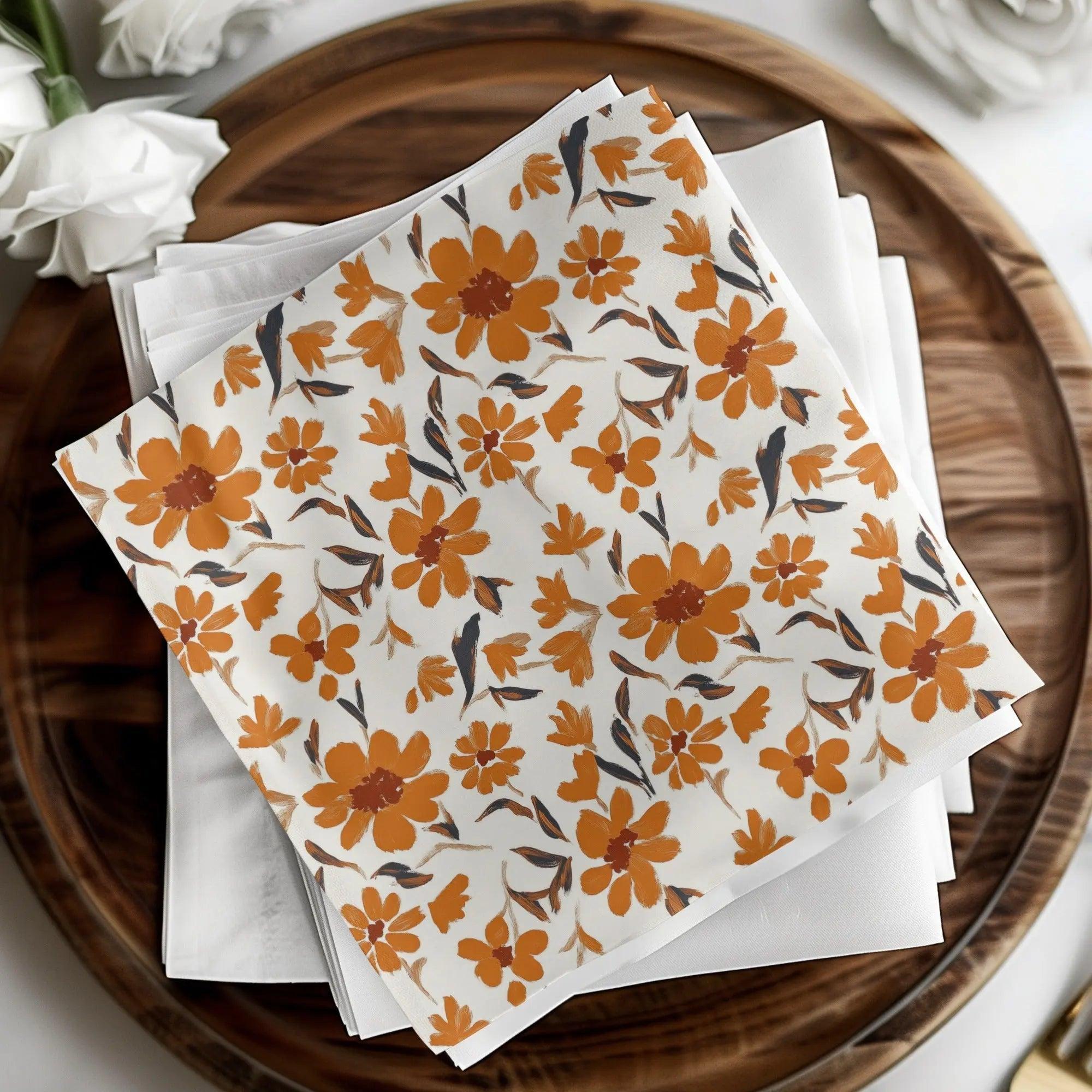 Burnt Orange Floral Digital Paper, Seamless Flower Pattern, Rustic Autumn Design, Printable Fabric Design, Digital Download (134) - Moore and Mountain