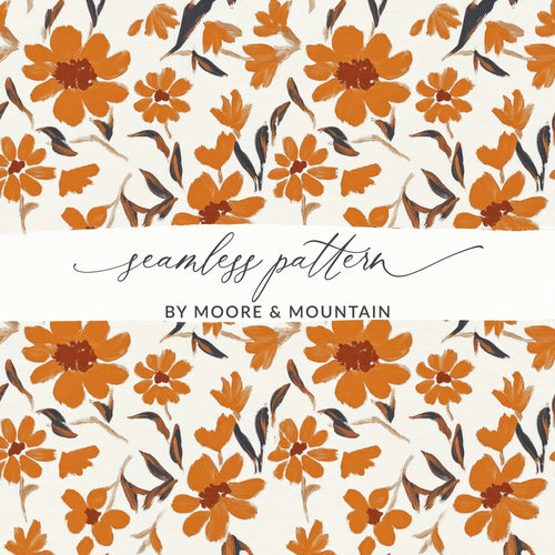 Burnt Orange Floral Digital Paper, Seamless Flower Pattern, Rustic Autumn Design, Printable Fabric Design, Digital Download (134) - Moore and Mountain