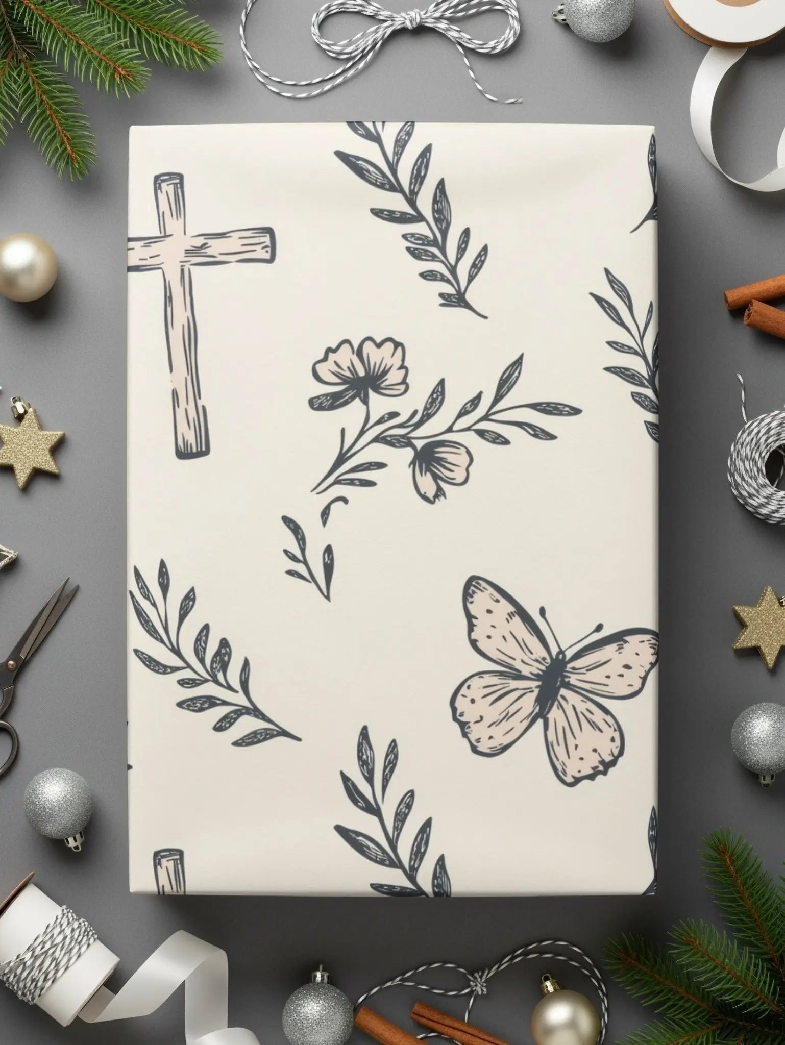 Butterfly Cross Seamless Pattern, Floral Digital Paper, Faith Inspired Designs, JPEG Files for Fabric Design, Scrapbooking - Moore and Mountain
