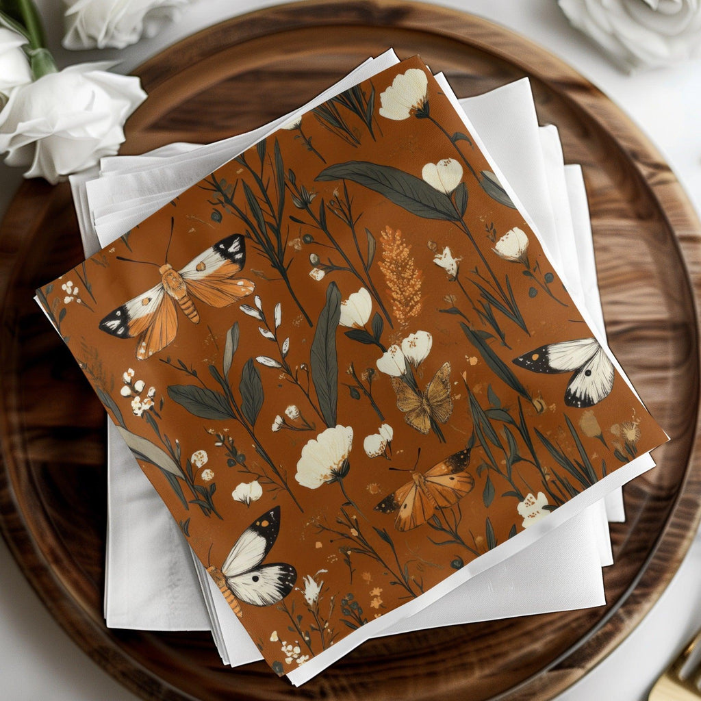 Butterfly Digital Paper, Floral Seamless Pattern, Nature Fabric Design, Botanical Scrapbook Paper, Rust Background, JPEG Digital Files - Moore and Mountain