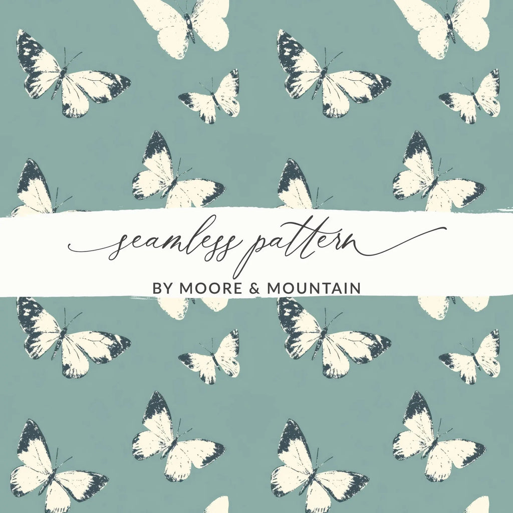 Butterfly Digital Paper, Seamless Pattern, Teal Background, Commercial Use, Print on Demand Allowed, Scrapbook Paper, Butterflies - Moore and Mountain