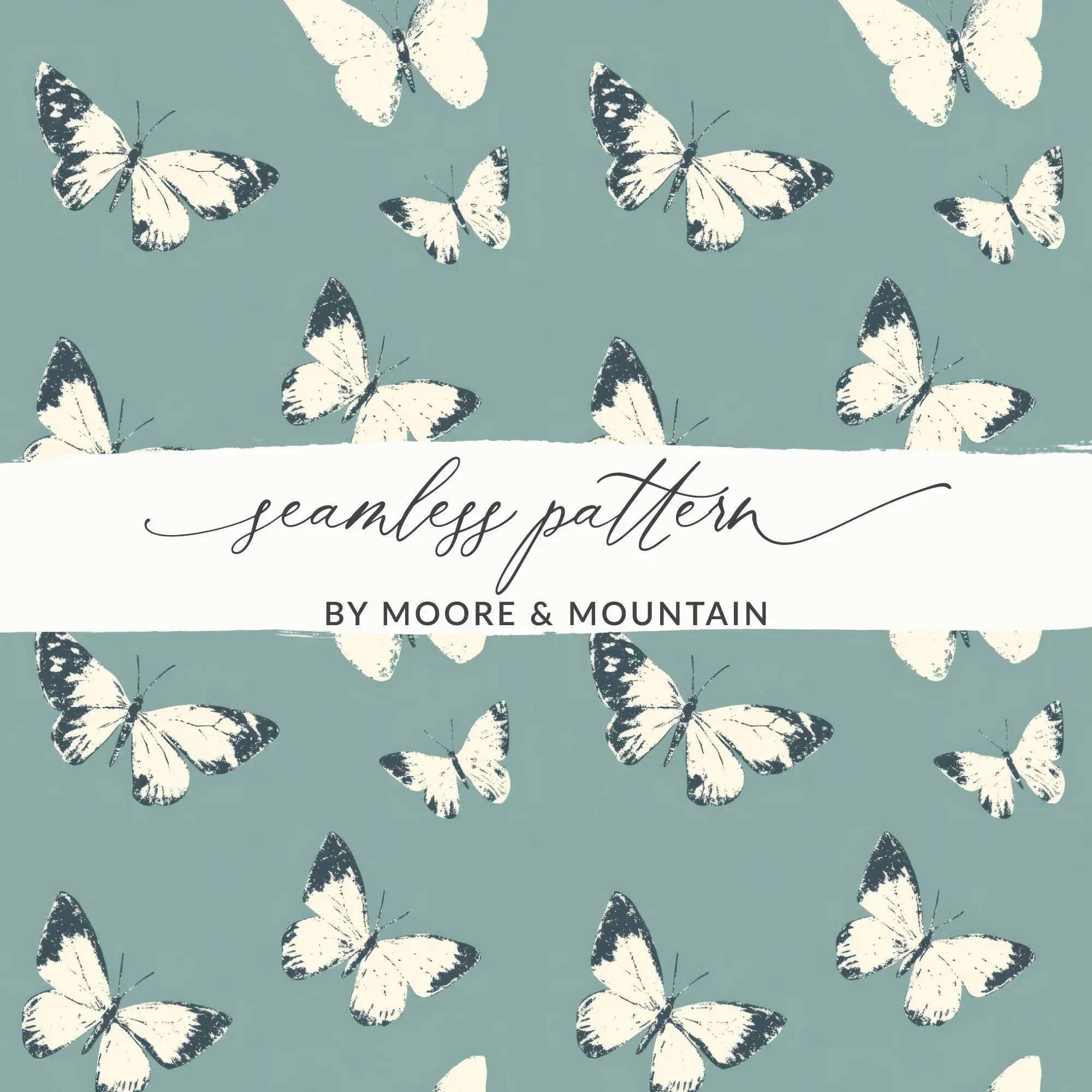 Butterfly Digital Paper, Seamless Pattern, Teal Background, Commercial Use, Print on Demand Allowed, Scrapbook Paper, Butterflies - Moore and Mountain